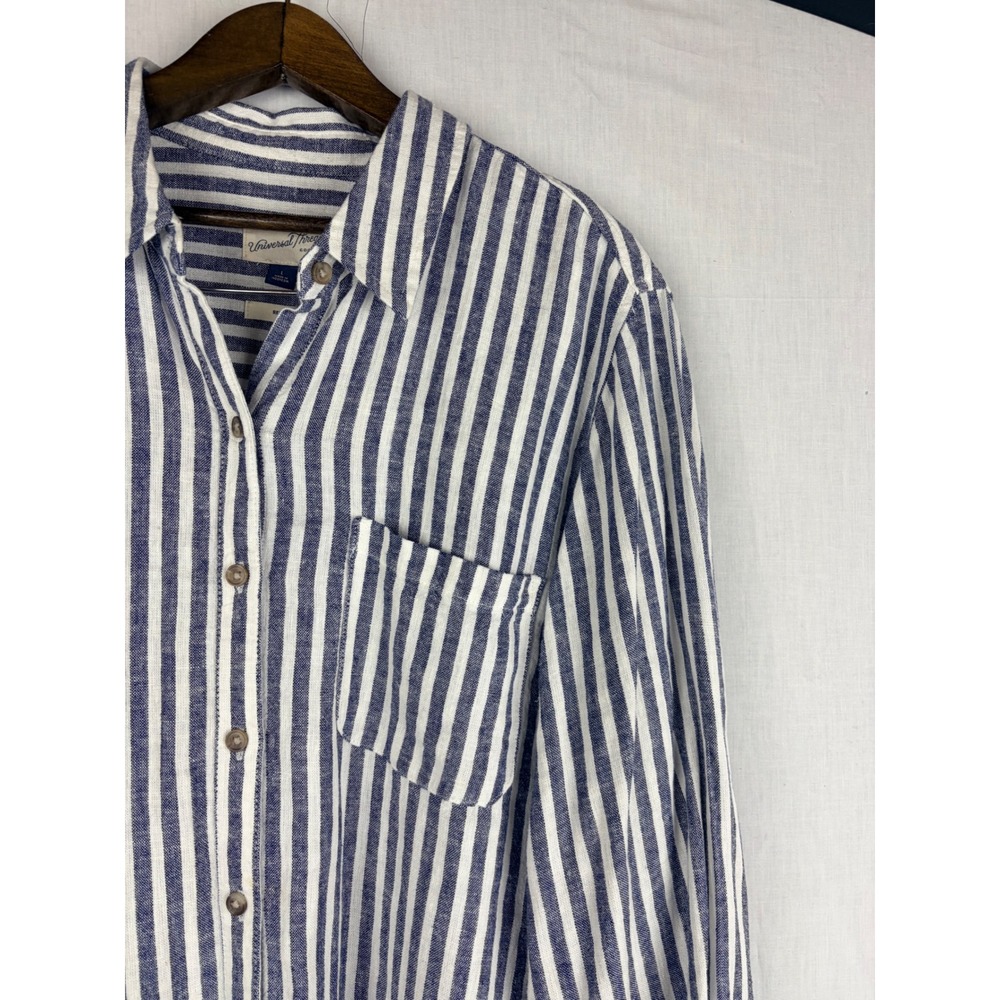 Universal Thread Navy Blue White Striped Button Down Shirt Relaxed Fit Large - Picture 4 of 13